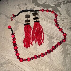 Red Beaded Necklace and Earring Set
